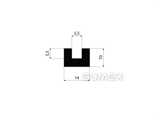 Pryžový profil tvaru "U", 10x14/5,5mm, 70°ShA, EPDM, -40°C/+100°C, černý